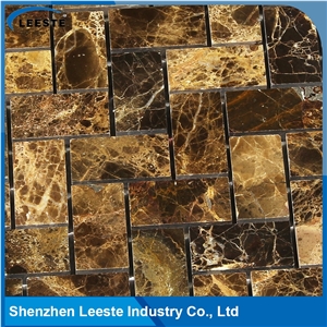Spanish Dark Emperador Marble Herringbone 1x2 Marble Mosaic