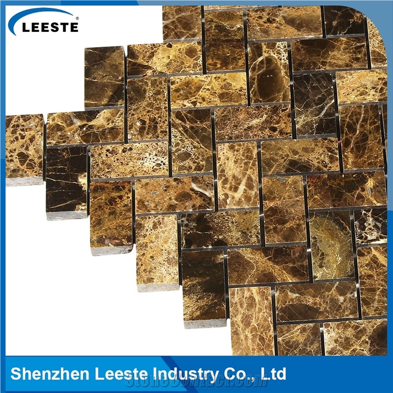 Spanish Dark Emperador Marble Herringbone 1x2 Marble Mosaic