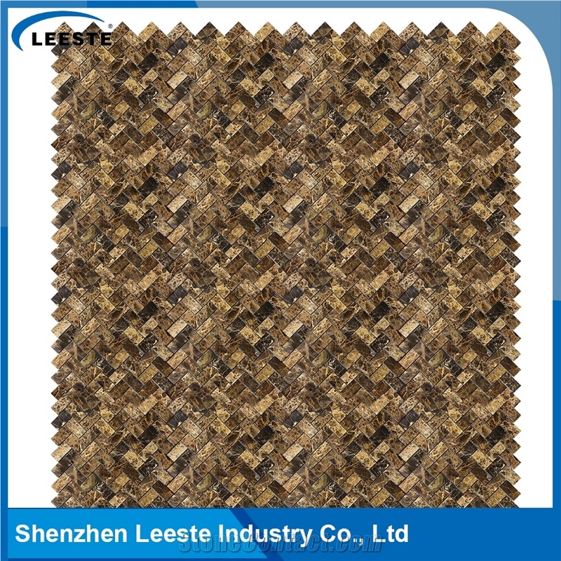 Spanish Dark Emperador Marble Herringbone 1x2 Marble Mosaic