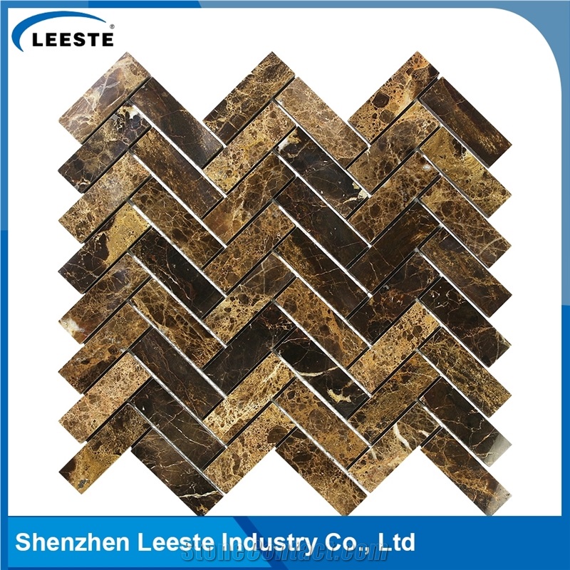 Spanish Dark Emperador Marble Herringbone 1x3 Marble Mosaic Tiles