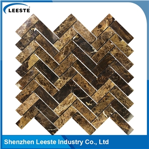Spanish Dark Emperador Marble Herringbone 1x3 Marble Mosaic Tiles
