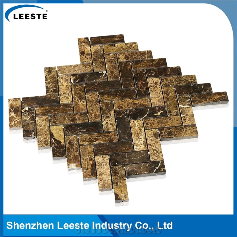 Spanish Dark Emperador Marble Herringbone 1x3 Marble Mosaic Tiles