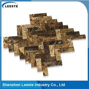 Spanish Dark Emperador Marble Herringbone 1x3 Marble Mosaic Tiles