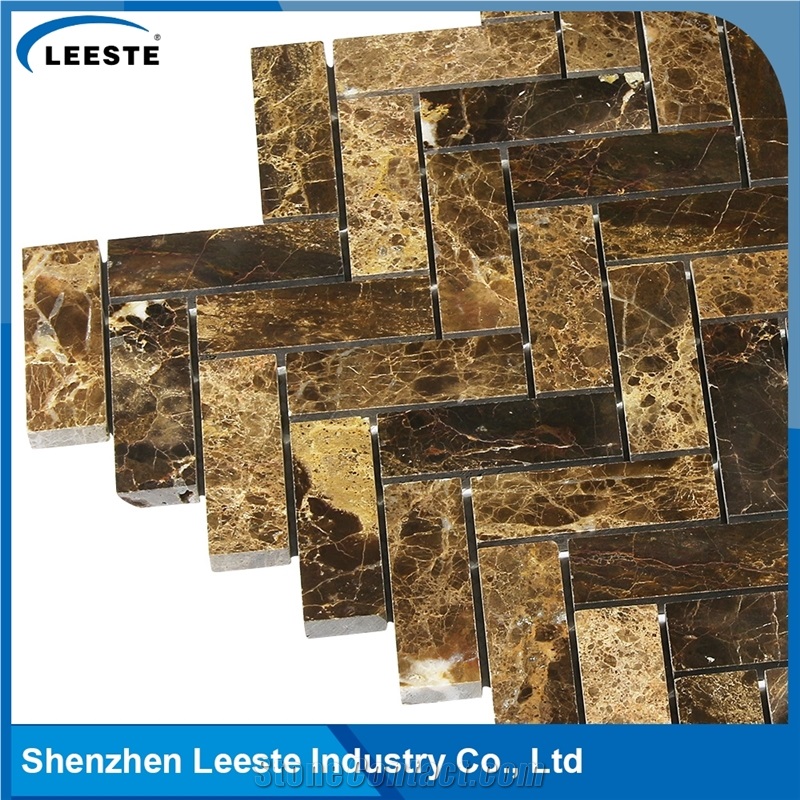 Spanish Dark Emperador Marble Herringbone 1x3 Marble Mosaic Tiles