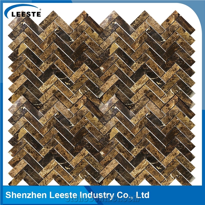 Spanish Dark Emperador Marble Herringbone 1x3 Marble Mosaic Tiles
