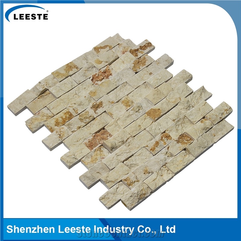 Sunny Beige Limestone Spilit 1x2" Brick Mosaic Tiles