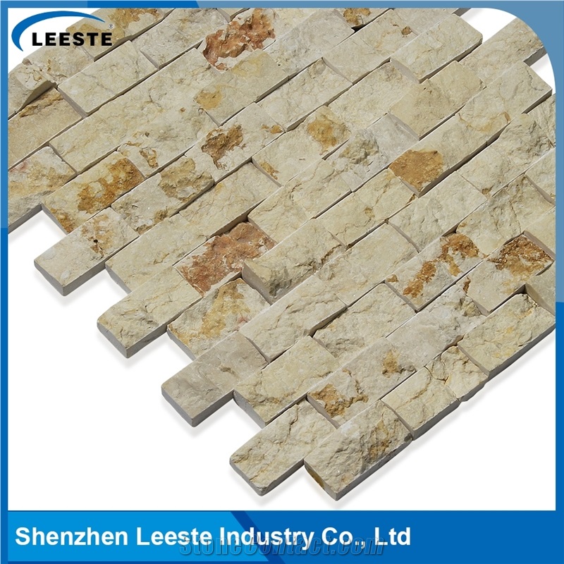 Sunny Beige Limestone Spilit 1x2" Brick Mosaic Tiles