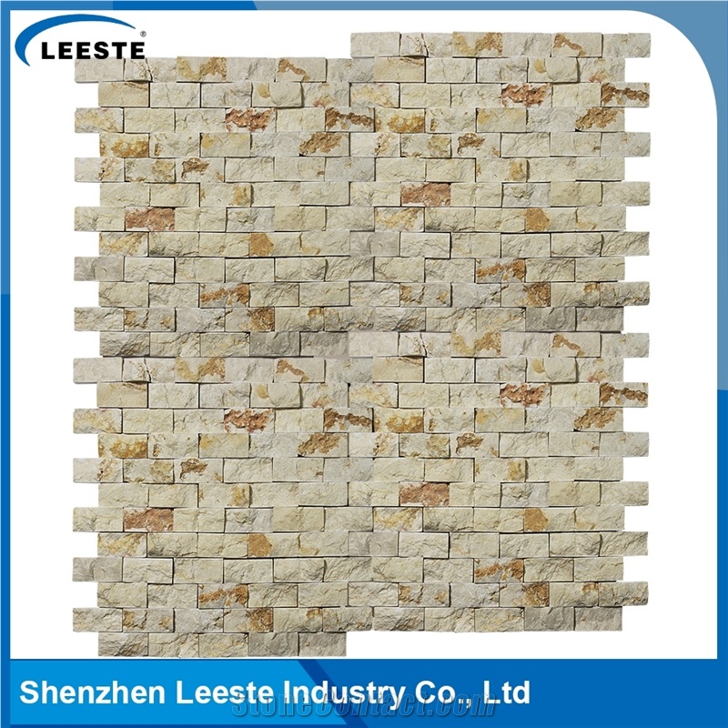 Sunny Beige Limestone Spilit 1x2" Brick Mosaic Tiles