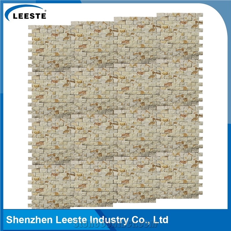 Sunny Beige Limestone Spilit 1x2" Brick Mosaic Tiles