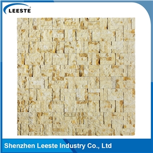 Sunny Beige Limestone Spilit Brick Stacked Mosaic Tiles
