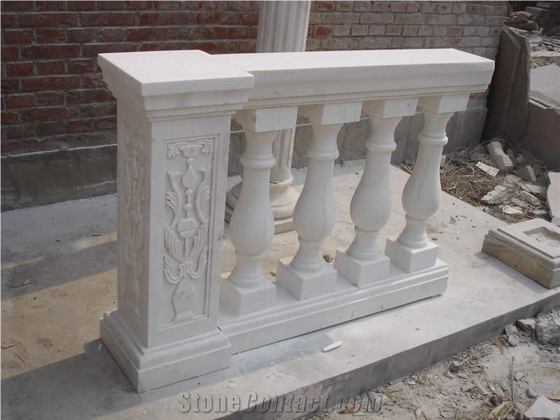 Beige Limestone Handcarved Baluster, Stair Handrails