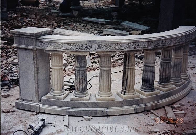 Beige Limestone Handcarved Baluster, Stair Handrails