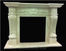 Beige Limestone Handcarved Fireplaces Mantel, Western Style