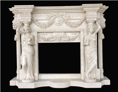 Beige Limestone Handcarved Fireplaces Mantel, Western Style