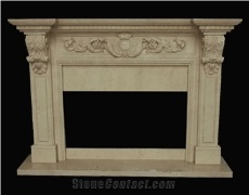 Beige Limestone Handcarved Fireplaces Mantel, Western Style