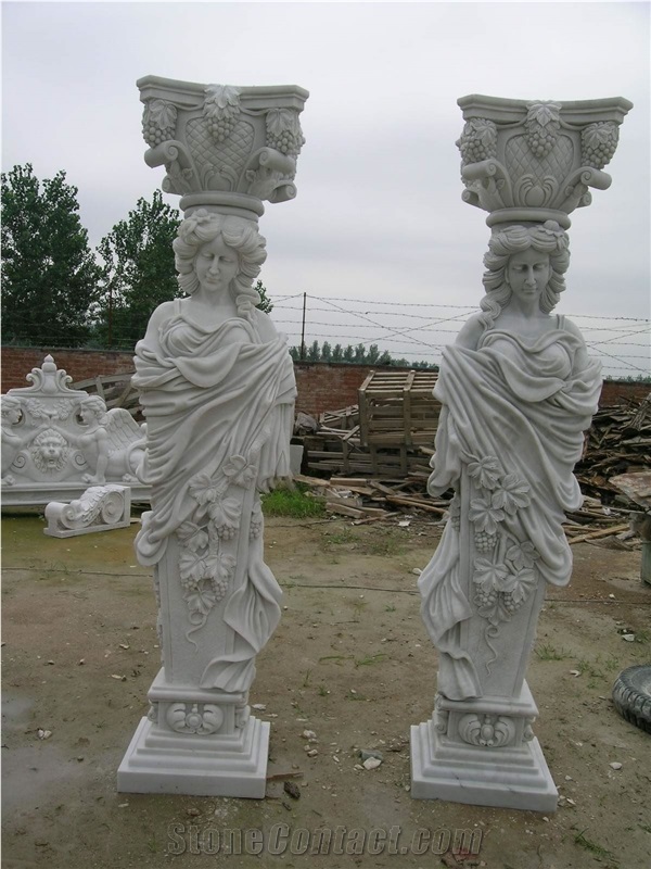 Beige Marble Columns,Carving Marble Columns