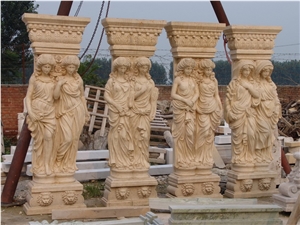 Beige Marble Columns,Carving Marble Columns