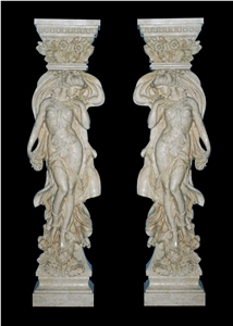 Beige Marble Columns,Carving Marble Columns