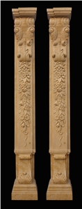 Beige Marble Hand Carved Building Columns, Sculptured Building Pillars