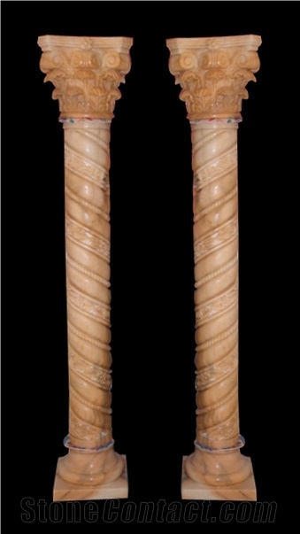 Beige Marble Hand Carved Building Columns, Sculptured Building Pillars