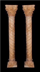 Beige Marble Hand Carved Building Columns, Sculptured Building Pillars