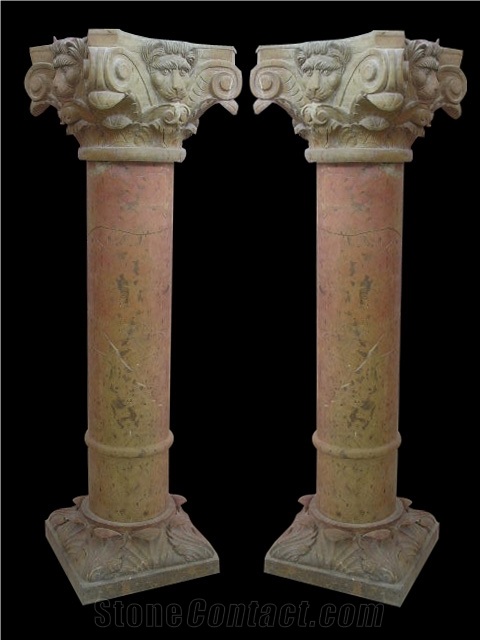 Beige Marble Hand Carved Building Columns, Sculptured Building Pillars