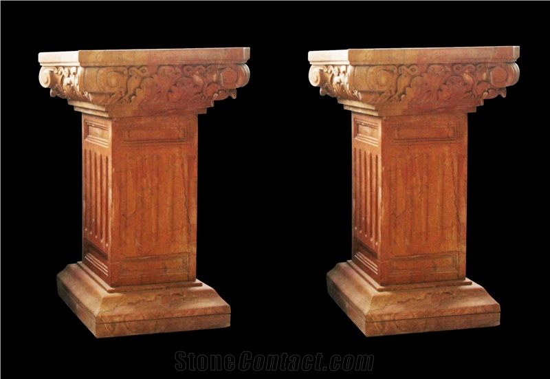 Beige Marble Hand Caved Building Column Capitals, Sculptured Column