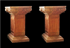 Beige Marble Hand Caved Building Column Capitals, Sculptured Column
