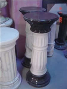 Beige Marble Hand Caved Building Column Capitals, Sculptured Column