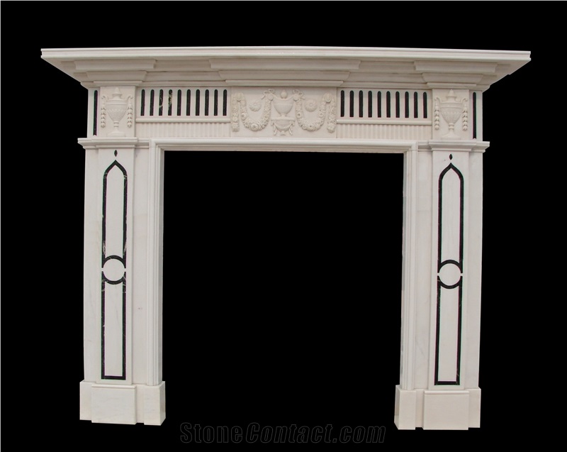 Beige Marble Handcarved Fireplaces Mantel, Western Sculpture Fireplace