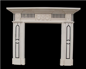 Beige Marble Handcarved Fireplaces Mantel, Western Sculpture Fireplace