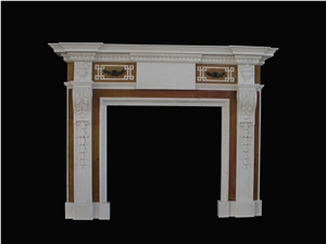 Beige Marble Handcarved Fireplaces Mantel, Western Sculpture Fireplace