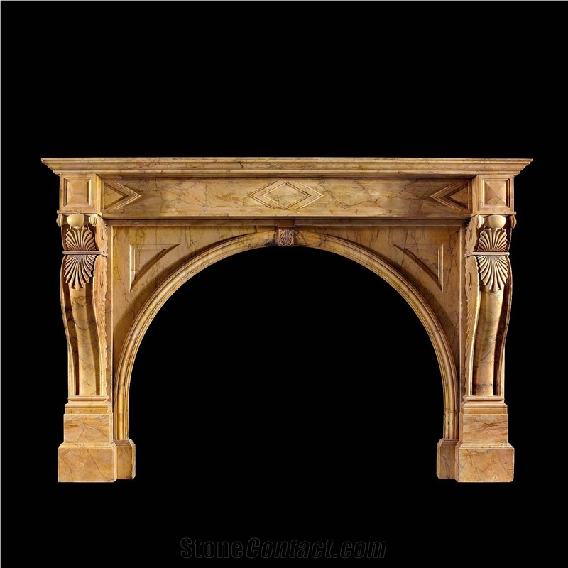 Beige Marble Handcarved Fireplaces Mantel, Western Style Fireplace