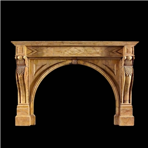 Beige Marble Handcarved Fireplaces Mantel, Western Style Fireplace