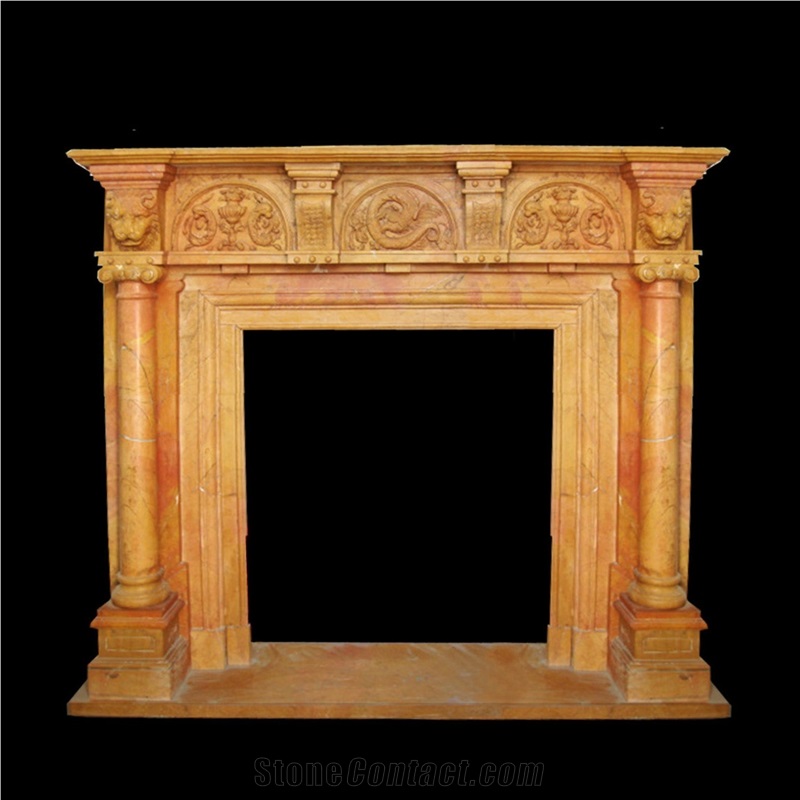 Beige Marble Handcarved Fireplaces Mantel, Western Style Fireplace