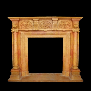 Beige Marble Handcarved Fireplaces Mantel, Western Style Fireplace