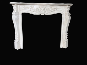 Beige Marble Handcarved Fireplaces Mantel, Western Style Fireplace