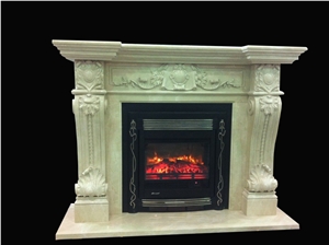 Beige Marble Handcarved Fireplaces Mantel, Western Style Fireplace