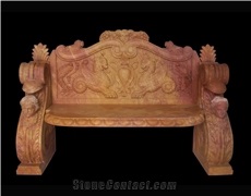 Beige Marble Handcarved Outdoor Bench, Western Style Garden Bench