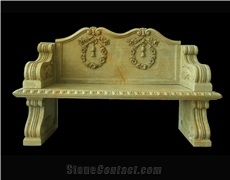 Beige Marble Handcarved Outdoor Bench, Western Style Garden Bench