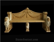 Beige Marble Handcarved Outdoor Bench, Western Style Garden Bench