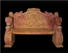 Beige Marble Handcarved Outdoor Bench, Western Style Garden Bench