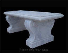 Beige Marble Handcarved Outdoor Bench, Western Style Garden Bench
