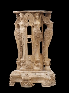 Beige Marble Handcarved Outdoor Chair,Western Sculptured Furniture
