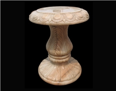 Beige Marble Handcarved Outdoor Chair, Western Sculptured Garden Bench