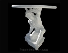 Beige Marble Handcarved Outdoor Table, Sculptured Garden Table