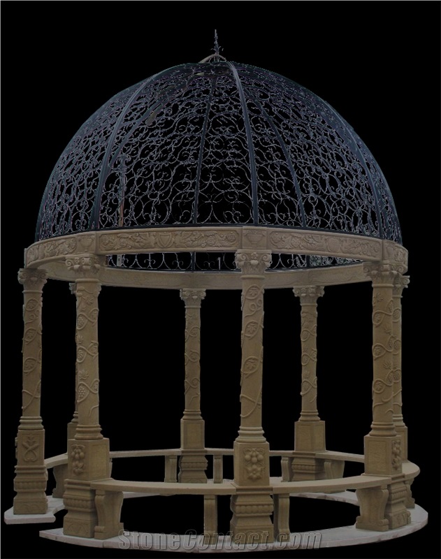 Beige Marble Handcarved Sculptured Stone Gazebos