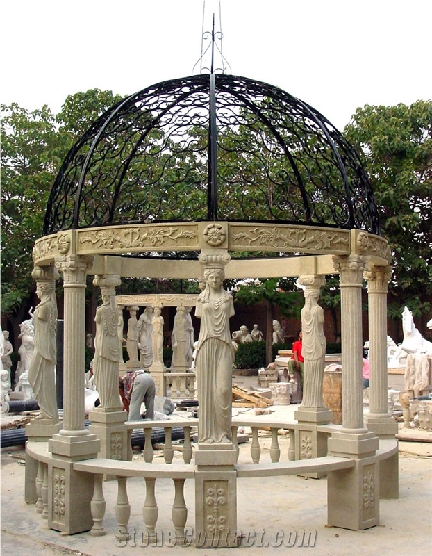 Beige Marble Handcarved Sculptured Stone Gazebos