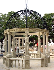 Beige Marble Handcarved Sculptured Stone Gazebos