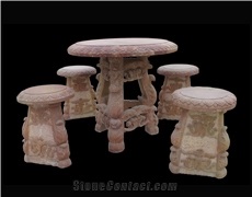 Beige Marble Handcarved Sculptured Table Sets, Western Style Tables